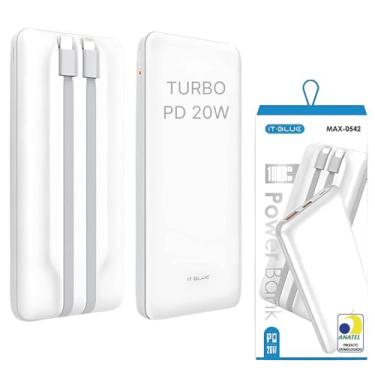 Imagem de Power Bank 10000 mAh, Carregador Portátil Turbo 20W, Cabo Tipo C e iPhone Embutido, Botão Liga e Desliga, Entrada USB e Tipo C, Tecnologia Power Delivery, Carregamento Super Rápido - MAX-0542