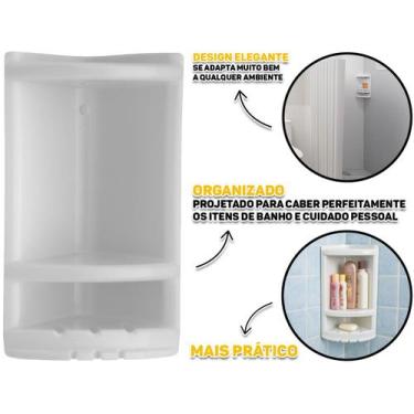 Imagem de Cantoneira Plástica Dupla Para Banheiro Com Porta Shampoo Saboneteira 