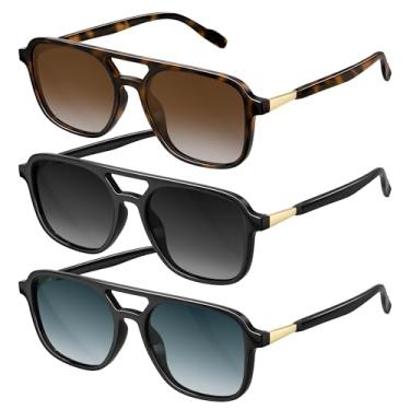 Imagem de konqkin Óculos De Sol Aviador Retrô Para Mulheres E Homens: Retangulares Polarizados, Vintage, Da Moda, Anos 70, Masculinos Femininos, Com Proteção Uv400 (Marrom + Cinza Azul, 54 Mm)