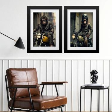 Imagem de Kit 2 Quadros Macacos Motoqueiros - 60X48Cm