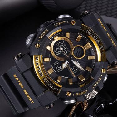 Imagem de Relógio Masculino Smael Anadigi 8048 Preto E Dourado