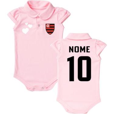 Imagem de Body Ifantil do Flamengo Original Rosa Personalizado Com Nome Polo bor