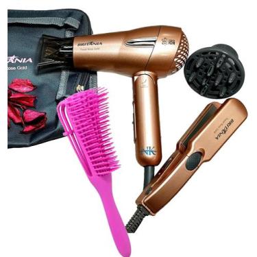 Imagem de Kit Mini Secador De Cabelo Britania 1200w Difusor Chapinha Titanium Pe
