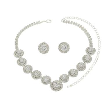 Imagem de Conjunto Colar Brinco Choker Gargantilha Redondo floral Zircônia Cúbica Prateado - Casamento Festa Formatura Debutante - Presente Noiva Namorada Mãe - Elegante Delicado