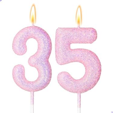 Imagem de 35 velas decorações de aniversário de 35 anos para meninas, rosa 35 velas para bolo de aniversário, 35 enfeites de bolo para meninas de 35 anos, decoração de bolos, lembrancinhas de artigos de festa