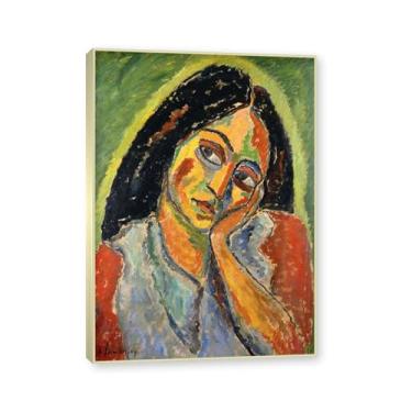 Imagem de Moldura de champanhe. Impressões de arte Alexej von Jawlensky - Pintura de retrato - (Retrato de uma mulher 12) - Pôster de decoração de parede vintage. 40 x 56 cm - 15,7 x 20,1 pol