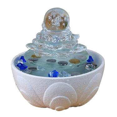 Imagem de Fonte de mesa pequena para interior, fonte de água de vidro de mesa com luz e bola de cristal Zen para casa, escritório, meditação