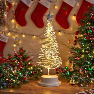 Imagem de Abajur de mesa de árvore de Natal, luz noturna espiral de LED com estrela brilhante, luz de decoração de mesa operada por bateria para ambientes internos e externos, restaurante, evento comercial