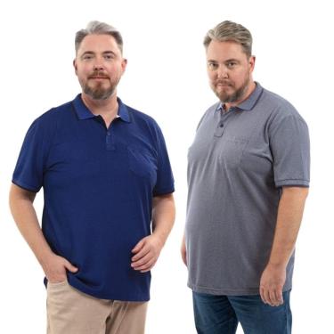 Imagem de Kit 2 Camisa Polo Masculina Plus Size Pique com Bolso Casual