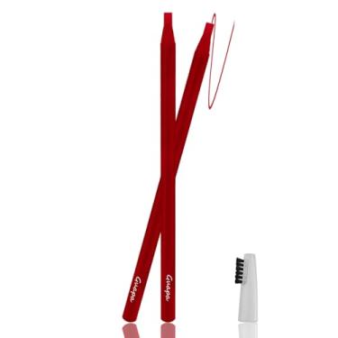 Imagem de 2 lápis de maquiagem permanente vermelho lápis de sobrancelha e lábios com pincel núcleo duro descascar lábio design de tatuagem lápis (2 peças)