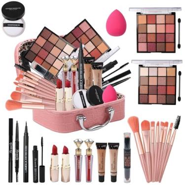 Imagem de Delymol Kit de maquiagem tudo em um para meninas adolescentes – 2 x 16 cores de sombra, base líquida, lápis delineador, bastão de contorno, brilho labial, lápis de sobrancelha e 8 pincéis de maquiagem