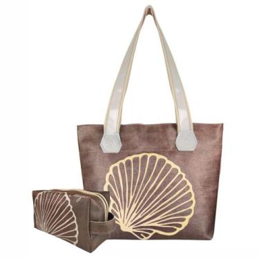 Imagem de Bolsa Feminina Praia Com Relevo 3D Necessaire Concha Marrom Magicc BN-