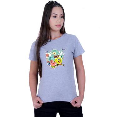 Imagem de Camiseta Baby Look Feminina Bob Esponja Personagens - Lafre, Cinza, G