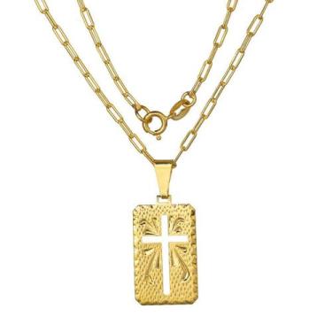 Imagem de Corrente Masculina 60Cm 2Mm + Placa 25Mm Folheado Ouro Cr654 - Wnbijou