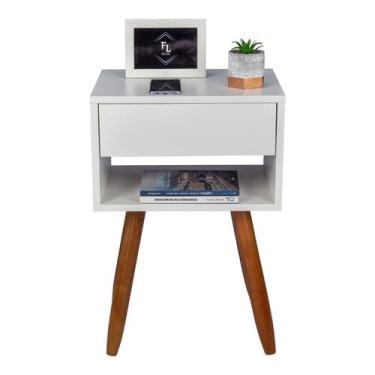 Imagem de Kit 2 Mesas Cabeceira Retro Off White 60Cm Altura Pés - Fl Decor