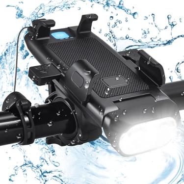 Imagem de HITASTAR Suporte de celular recarregável por USB, farol de LED para bicicleta com banco de potência, 3 modos, fácil de instalar, à prova de chuva, lâmpada frontal de ciclismo, serve para todas as