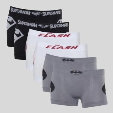 Imagem de Kit 6 Cueca Boxer Infantil SuperHerói Elastano Microfibra - Warner, So