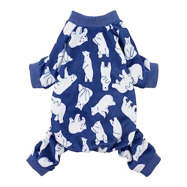 Imagem de Fitwarm Pijama para cães com urso polar, roupas para cães pequenos meninas menino, macacão para animais de estimação com pés, roupa de gato, veludo leve, azul royal, branco, PP