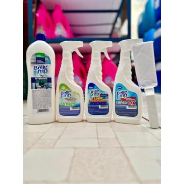 Imagem de Kit super limpadores bellelimp 1 super ox + 1 AC200 + 1 desengordurante power + 1 limpa estofados + acessório para limpar entre os vidros