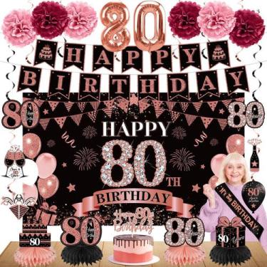 Imagem de Kit de decoração Eucutur 80th Birthday para mulheres em ouro rosa