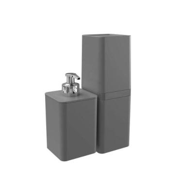 Imagem de Kit Banheiro 2 Peças Dispenser De Sabonete E Porta Escova - Stolf Cinz
