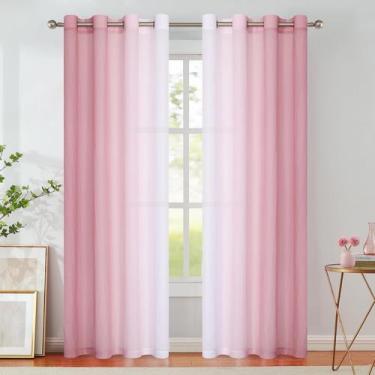 Imagem de Cortinas de janela Purainbow Pink Ombre Chiffon Sheer 213cm