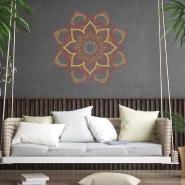 Imagem de ruelen Mandala arte de parede flor de metal decoração de parede 3D arte floral 30 polegadas arte dourada decoração de parede moderna casa de fazenda decoração de parede para sala de estar, banheiro