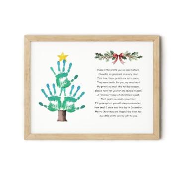 Imagem de TwoDays Kit de artesanato com estampa de mão de Natal – Presente DIY para mãe, avó e família com filhos, lembrança decorativa de Natal para avós de filhos netos (árvore, 30,5 x 40,6 cm, moldura de