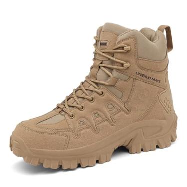 Imagem de FancyDog Bota tática militar masculina, leve, confortável, motocicleta, combate, caminhada, caminhada, tênis, Caqui, 42