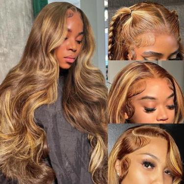 Imagem de Peruca frontal de renda QUANDIAN Highlight Ombre Body Wave 26"