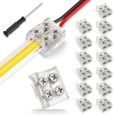 Imagem de RESHAKE Pacote com 15 conectores de fita de LED 2 pinos 8 mm sem solda, conectores de luz de fita de LED transparente, conectores de LED faixa a fio com chave de fenda para tiras de luz LED COB/SMD de
