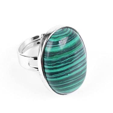Imagem de Anéis Masculinos, Anéis Ajustáveis Vintage Pedra Malaquita Cristal Natural Anéis Abertos Oval Empilháveis Reiki Equilíbrio Anéis De Dedo Jóias Presente De Casamento
