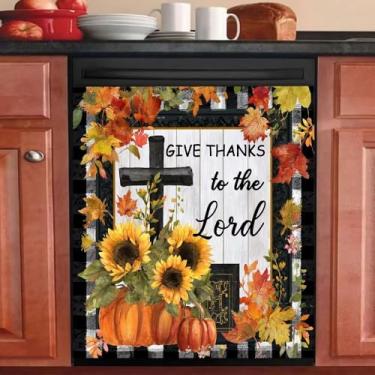 Imagem de Capa de ímã de lava-louças de abóbora de outono, decalque de painel de geladeira xadrez preto e branco, adesivo magnético reutilizável para tampa de porta de máquina de lavar roupa, adesivo decorativo