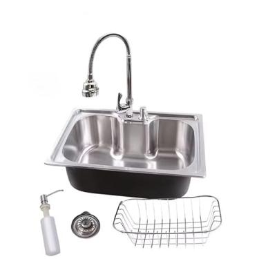 Imagem de Cuba de Pia Dupla Inox com Torneira Gourmet, 50 x 40 cm, Kit Completo com Acessórios