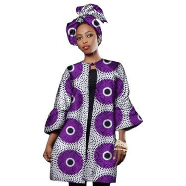 Imagem de Blusa feminina africana estampada com frente aberta, casaco com cachecol de cabeça, roupas africanas, Fs1542, XGG