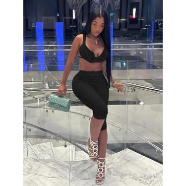 Imagem de Conjunto De Top Cropped E Shorts Sexy Para Mulheres, 2 Peças, Roupas D