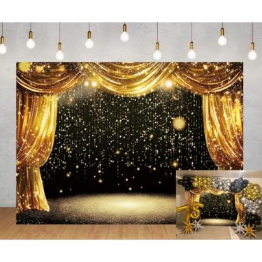 Imagem de Pano de fundo preto dourado preto cortinas douradas com glitter manchas teatro fotografia fundo adultos crianças VIP carnaval formatura formatura ano novo decorações festa aniversário faixa foto