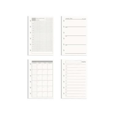 Imagem de NatSumeBasics Refil de papel A7 para fichário, pacote com 4, 7,6 cm x 12,7 cm, sem data, diário, semanal, mensal, inserções para agenda, 180 folhas, 6 furos, para diário pessoal de viagem (A7)