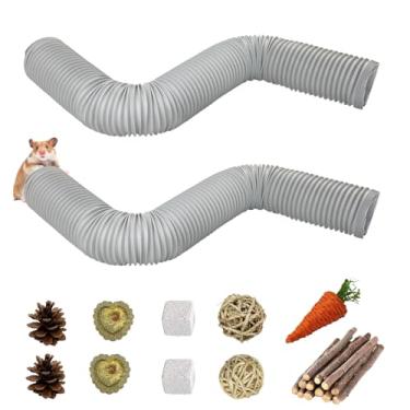 Imagem de PINVNBY Túneis de plástico para hamster com brinquedo para mastigar, 2 peças, tubo dobrável de animais pequenos, túnel de esconderijo para treinamento de porquinhos-da-índia, 19 peças, acessórios de