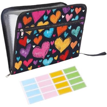 Imagem de CRASPIRE Pasta de arquivo expansível com coração colorido, 13 bolsos, organizador de documentos sanfonado com etiquetas adesivas tamanho carta A4 Papéis expansíveis, armazenamento com zíper para casa