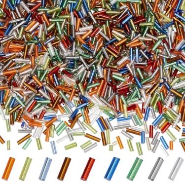 Imagem de SOFPLATE 1 caixa com cerca de 50 g, 1000 peças, contas de corneta, cores mistas, 6 mm, contas de tubo de vidro a granel, soltas, coloridas, espelhadas, brilhantes, bordadas, espaçadores de sementes