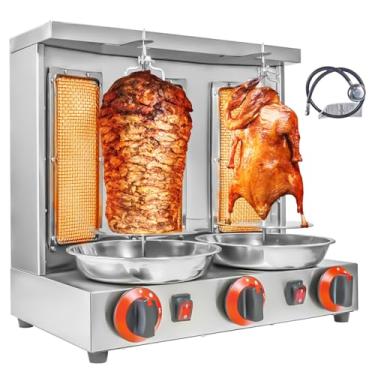 Imagem de XGN Máquina Shawarma 3 Queimadores Kebab Grill Vertical Rotisserie com 2 Espetos Giratórios Automáticos para Rotisserie de Carne, Frango Assado, Prata