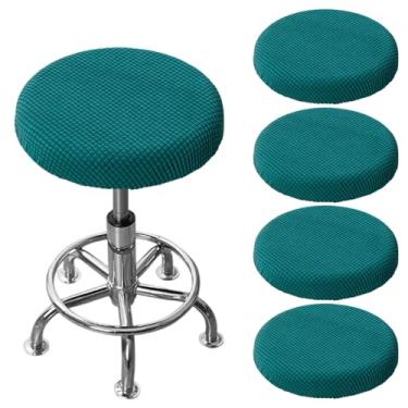 Imagem de Conjunto de 4 capas de almofada de banco redondas para cadeiras de jantar, à prova de poeira, lavável, para cozinha, casamentos, banquetes, sala de reuniões, celebrações, azul pavão