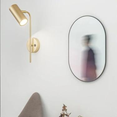 Imagem de GZZBMY Lâmpada de parede LED interna com interruptor 360° rotação de metal luzes de parede de metal moderno ângulo ajustável iluminação de parede para escada sala de estar quarto cabeceira (ouro, luz
