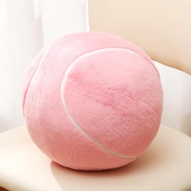 Imagem de Leinuosen Almofada esportiva redonda macia de bola de tênis de 27 cm, temática esportiva fofa de tênis, decoração de casa para sofá, quarto, cadeira de sofá (rosa)
