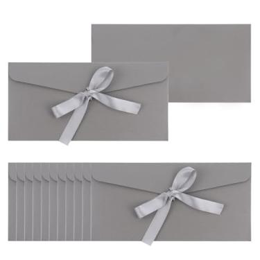 Imagem de 50 envelopes cinzentos com fecho de gravata borboleta, porta-cartões de felicitações de papel para convites, cartões postais, lembrancinhas de festa de casamento, cartões de visita, 21 x 10 cm