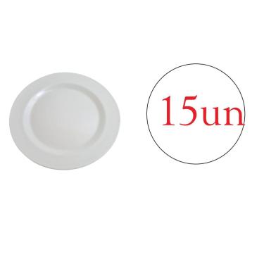 Imagem de Prato Redondo De Melanina Branco Linha Festa 22Cm- Kit 15Un
