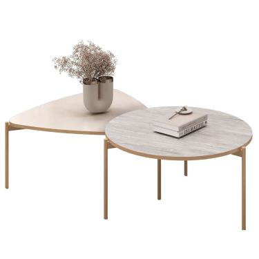 Imagem de Mesa de Centro Para Sala Pés Metálicos Zira e Nala Quartzo/Off - Mpozenato