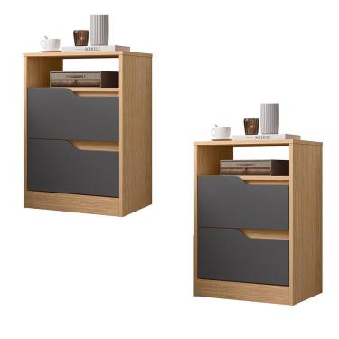 Imagem de Mesa de Cabeceira com Gavetas Kit 2 Sole Flex Freijó/Titanium - Albatroz