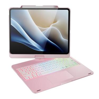 Imagem de doqo Capa com teclado para iPad Air de 13 polegadas (M3/M2) e iPad Pro de 13 polegadas (M4), iPad Pro de 12,9 polegadas (6ª/5ª/4ª/3ª geração) com trackpad multitoque, rotação de 360°, retroiluminação